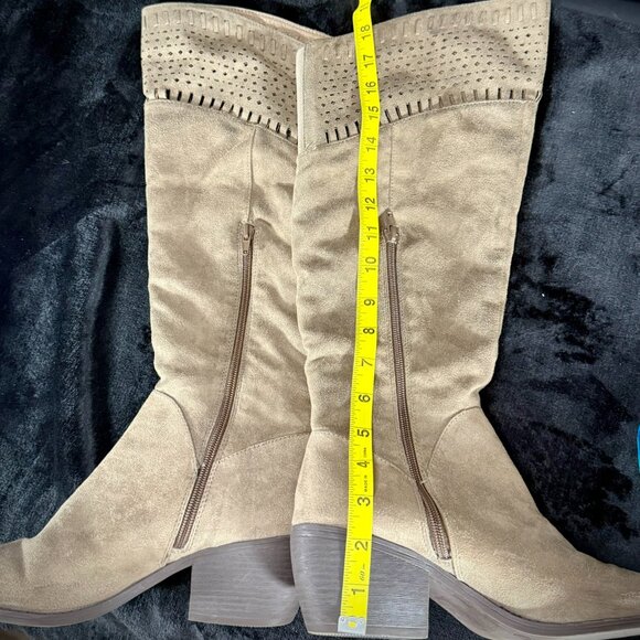 David Aaron Taupe Knee High Perforated Boots - Picture 8 of 11